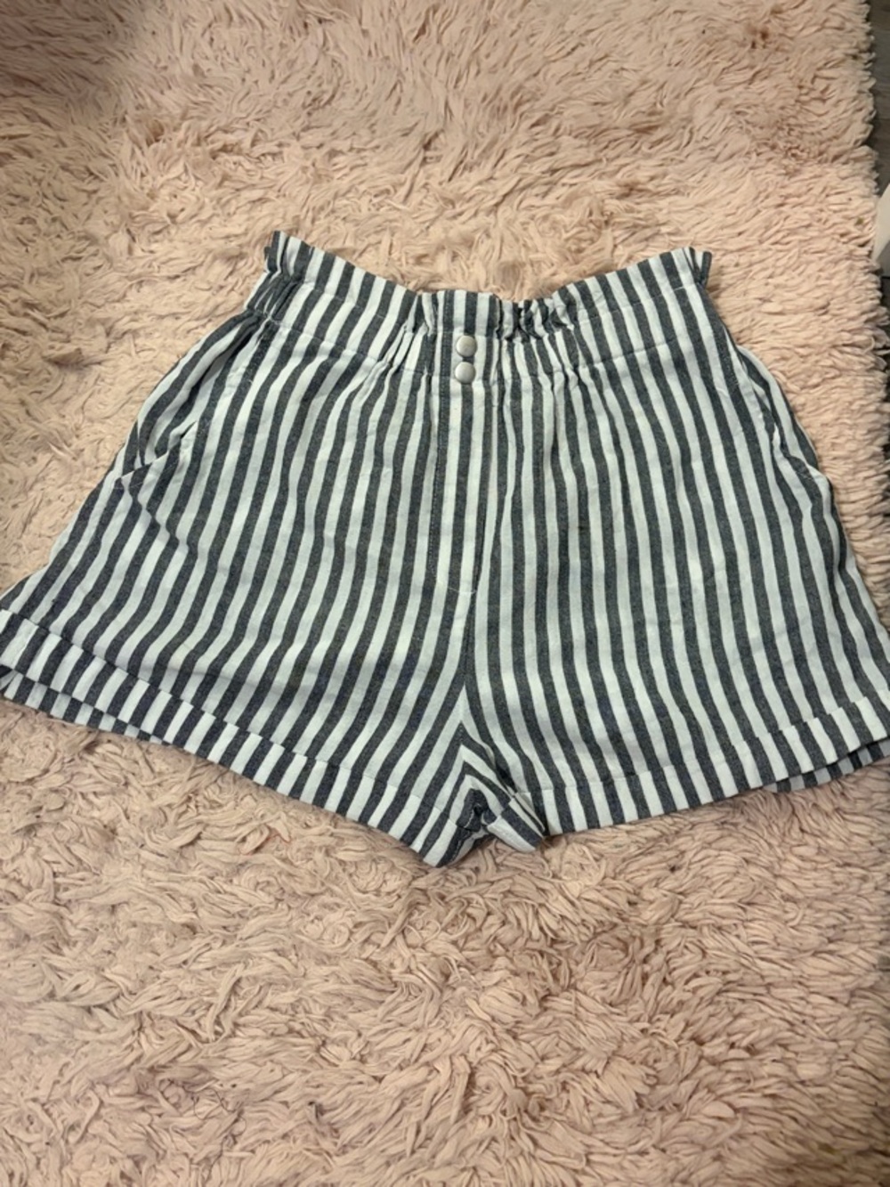 Striped High-Waist Cotton Women’s Summer Shorts - Black & White Size M